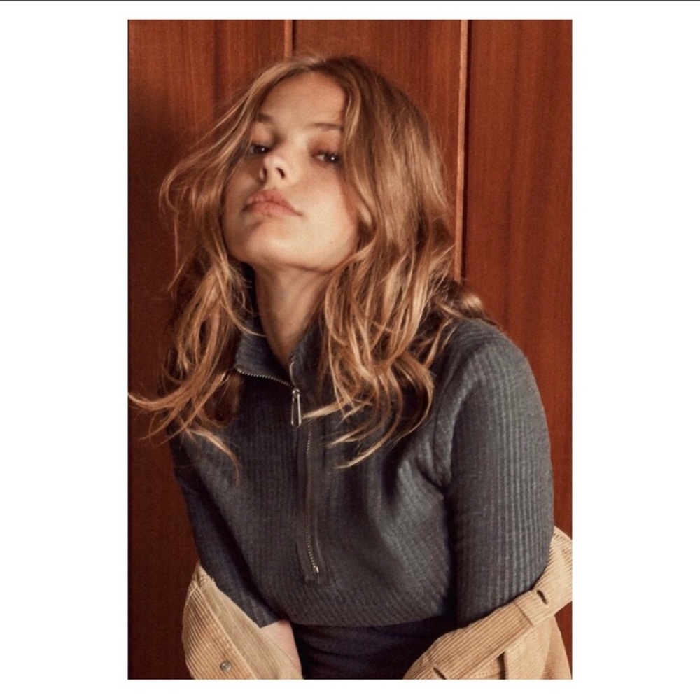 UO Silence + Noise Mavus Half Zip Ribbed Top